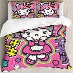 Parure de lit hello cat kitty, housse de couette imprimée en 3d, motif chat mignon avec double queue ... Parure de lit hello cat kitty, housse de couette imprimée en 3d, motif chat mignon avec double queue ...
