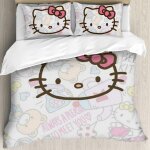 Parure de lit hello cat kitty avec housse de couette et taies d'oreiller pour enfants, gar�ons et filles, ...