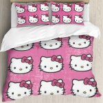 Parure de lit hello cat kitty, impression 3d, housse de couette 3 pieces, avec fermeture eclair, cadeau ...
