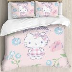 Parure de lit hello cat kitty, jolie parure de lit rose, 3 pieces, housse de couette, draps, taille king ...