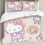 Parure de lit hello cat kitty, motif dessin anime, housse de couette et taies d'oreiller, pour gar�ons, ...