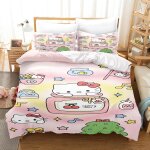 Parure de lit hello kitty 3 pieces avec housse de couette et taie d'oreiller pour lit double