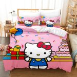 Parure de lit hello kitty 3 pieces avec housse de couette et taie d'oreiller pour lit double
