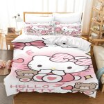 Parure de lit hello kitty 3 pieces avec housse de couette et taie d'oreiller pour lit double