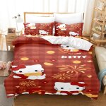 Parure de lit hello kitty 3 pieces avec housse de couette et taie d'oreiller pour lit double