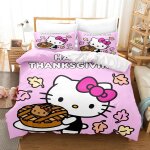 Parure de lit hello kitty 3 pieces avec housse de couette et taie d'oreiller pour lit double