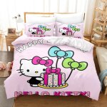 Parure de lit hello kitty 3 pieces avec housse de couette et taie d'oreiller pour lit double