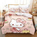 Parure de lit hello kitty 3 pieces avec housse de couette et taie d'oreiller pour lit double