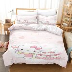 Parure de lit hello kitty 3 pieces avec housse de couette et taie d'oreiller pour lit double