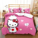 Parure de lit hello kitty - housse de couette 100 % coton lav�, respirante, durable et douce - qualit� ...
