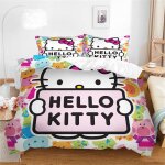 Parure de lit hello kitty - housse de couette 100 % coton lav�, respirante, durable et douce - qualit� ...