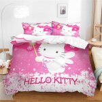 Parure de lit hello kitty - housse de couette 100 % coton lav�, respirante, durable et douce - qualit� ...