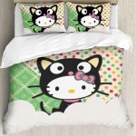 Parure de lit avec housse de couette et 2 taies d'oreiller motif hello cat kitty