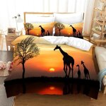 Parure de lit avec housse de couette 3d motif animaux africains, girafe et coucher de soleil, couvre ...