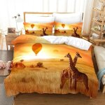 Parure de lit avec housse de couette 3d motif animaux africains, girafe et coucher de soleil, couvre ...