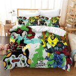Parure de lit avec housse de couette et imprime dessin anime ben 10, cadeau d'anniversaire pour jeunes ...