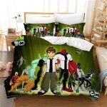 Parure de lit avec housse de couette et imprime dessin anime ben 10, cadeau d'anniversaire pour jeunes ...