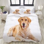 Parure de lit avec housse de couette en microfibre, chien golden retriever portant sur fond blanc, sets ...