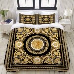 Parure de lit avec housse de couette en microfibre, design carr�� baroque dor��, sets de housse de couette ...