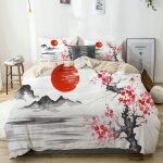 Parure de lit avec housse de couette en microfibre, montagne de la peinture japonaise traditionnelle ...