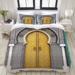 Parure de lit avec housse de couette en microfibre, porte dor��e du palais royal �� f��s maroc photo ...