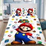 Parure de lit avec housse de couette et motif dessin anime super mario 3d, cadeau id�al pour jeunes filles ...