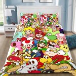 Parure de lit avec housse de couette et motif dessin anime super mario 3d, cadeau id�al pour jeunes filles ...