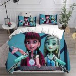 Parure de lit avec housse de couette et motif de dessin anime monster high en 3d, impression numérique, ... Parure de lit avec housse de couette et motif de dessin anime monster high en 3d, impression numérique, ...