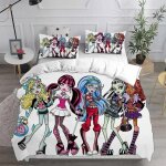 Parure de lit avec housse de couette et motif de dessin anime monster high en 3d, impression numérique, ... Parure de lit avec housse de couette et motif de dessin anime monster high en 3d, impression numérique, ...