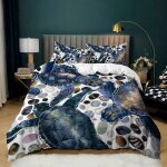 Parure de lit avec housse de couette et taies d'oreiller assorties, motif animalier, 120 fils au pouce ...