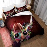 Parure de lit avec housse de couette et taies d'oreiller assorties, motif dj musical, en polycoton teint� ...