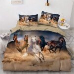 Parure de lit avec housse de couette et taie d'oreiller, pour enfants, motif d chevaux sauvages, c, x ...