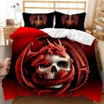 Parure de lit avec housse de couette et taie d'oreiller avec imprim�� d, motif squelette gothique et ...