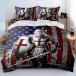 Parure de lit avec housse de couette et taie d'oreiller, motif chevalier, templier, crois�, king size ...