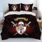 Parure de lit avec housse de couette et taie d'oreiller, motif chevalier, templier, crois�, king size ...