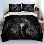 Parure de lit avec housse de couette et taie d'oreiller, motif chevalier, templier, crois�, king size ...