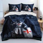 Parure de lit avec housse de couette et taie d'oreiller, motif chevalier, templier, crois�, king size ...