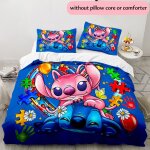 Parure de lit avec housse de couette et taie d'oreiller, motif dessin anime bleu, blocs de construction ...