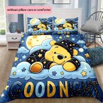 Parure de lit avec housse de couette et taie d'oreiller, motif dessin anime mignon winnie l'ourson endormi, ...