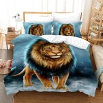 Parure de lit d avec housse de couette et taies d'oreiller motif lion pi��ces avec fermeture ��clair ...