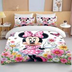 Parure de lit avec housse de couette et taie d'oreiller motif minnie mouse, 2 / 3 pieces, pour lit double ...