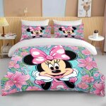 Parure de lit avec housse de couette et taie d'oreiller motif minnie mouse, 2 / 3 pieces, pour lit double ...