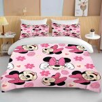 Parure de lit avec housse de couette et taie d'oreiller motif minnie mouse, 2 / 3 pieces, pour lit double ...