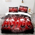 Parure de lit avec housse de couette et taies d'oreiller, motif musical ac / dc australien, pour lit ...