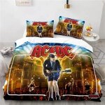 Parure de lit avec housse de couette et taies d'oreiller, motif musical ac / dc australien, pour lit ...