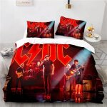 Parure de lit avec housse de couette et taies d'oreiller, motif musical ac / dc australien, pour lit ...