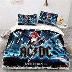 Parure de lit avec housse de couette et taies d'oreiller, motif musical ac / dc australien, pour lit ...