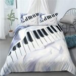 Parure de lit avec housse de couette et taie d'oreiller, motif piano musical, douce et confortable, pour ...