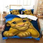 Parure de lit avec housse de couette et taie d'oreiller motif roi lion simba