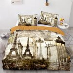 Parure de lit avec housse de couette et taie d'oreiller motif tour eiffel